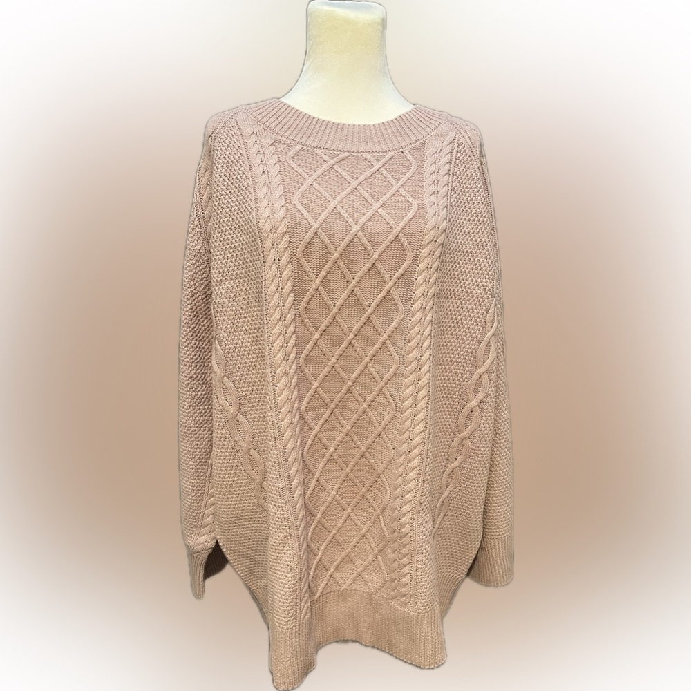 NWT MOSHU Oversized Cable Knit Chunky Pullover Sweater - Blush